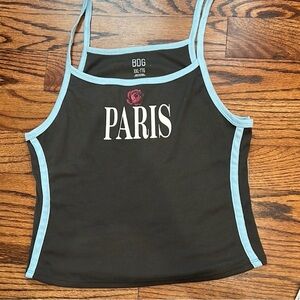 BDG Black Tank Top with Light Blue Trim and Paris Graphic